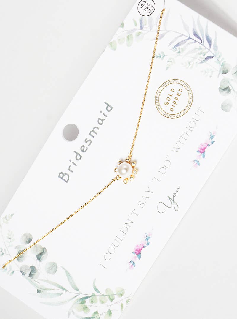 Dainty Bridesmaid Pearl & Rhinestone Cluster Necklace