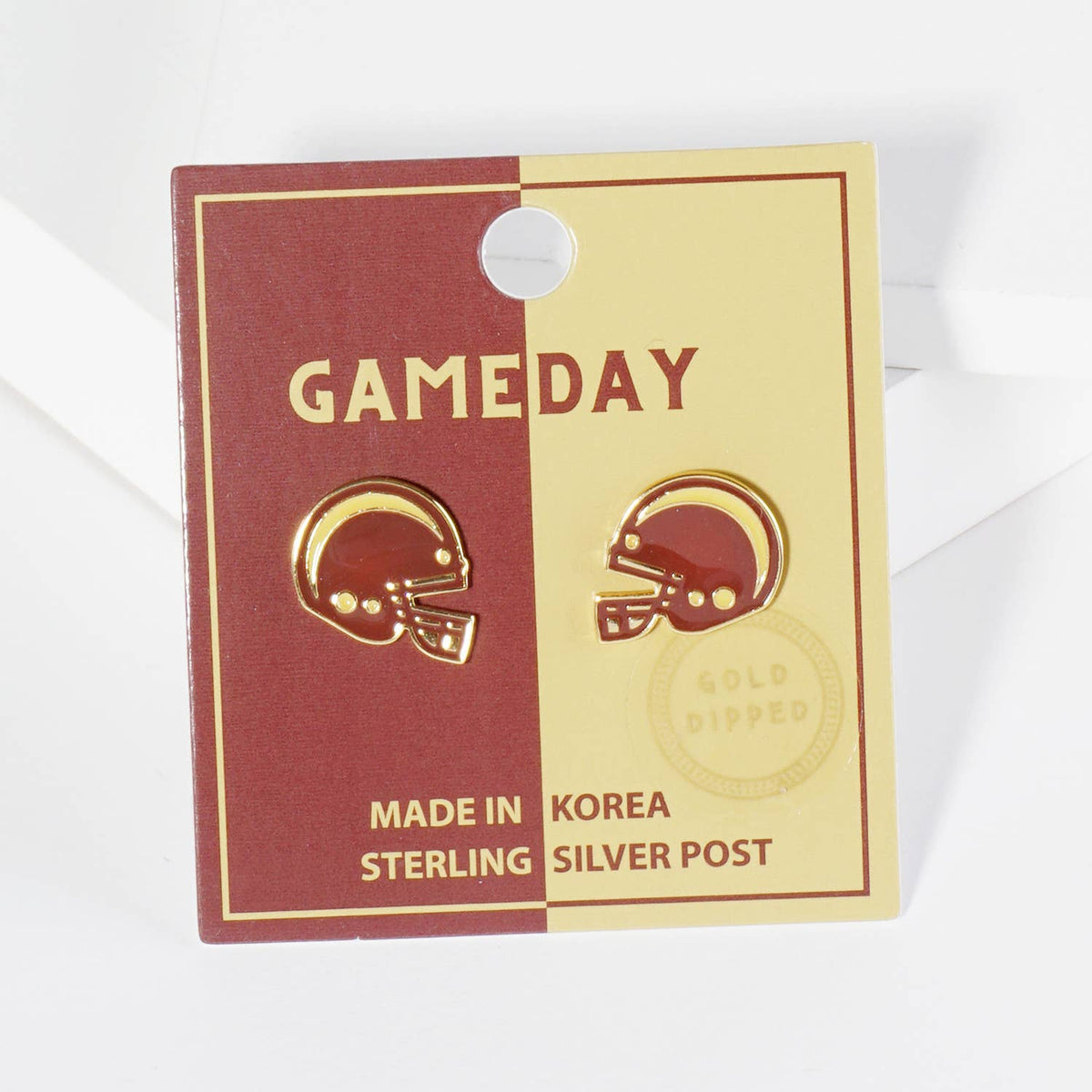18K Gold Dipped Enamel Football Helmet Game Day Stud Earring