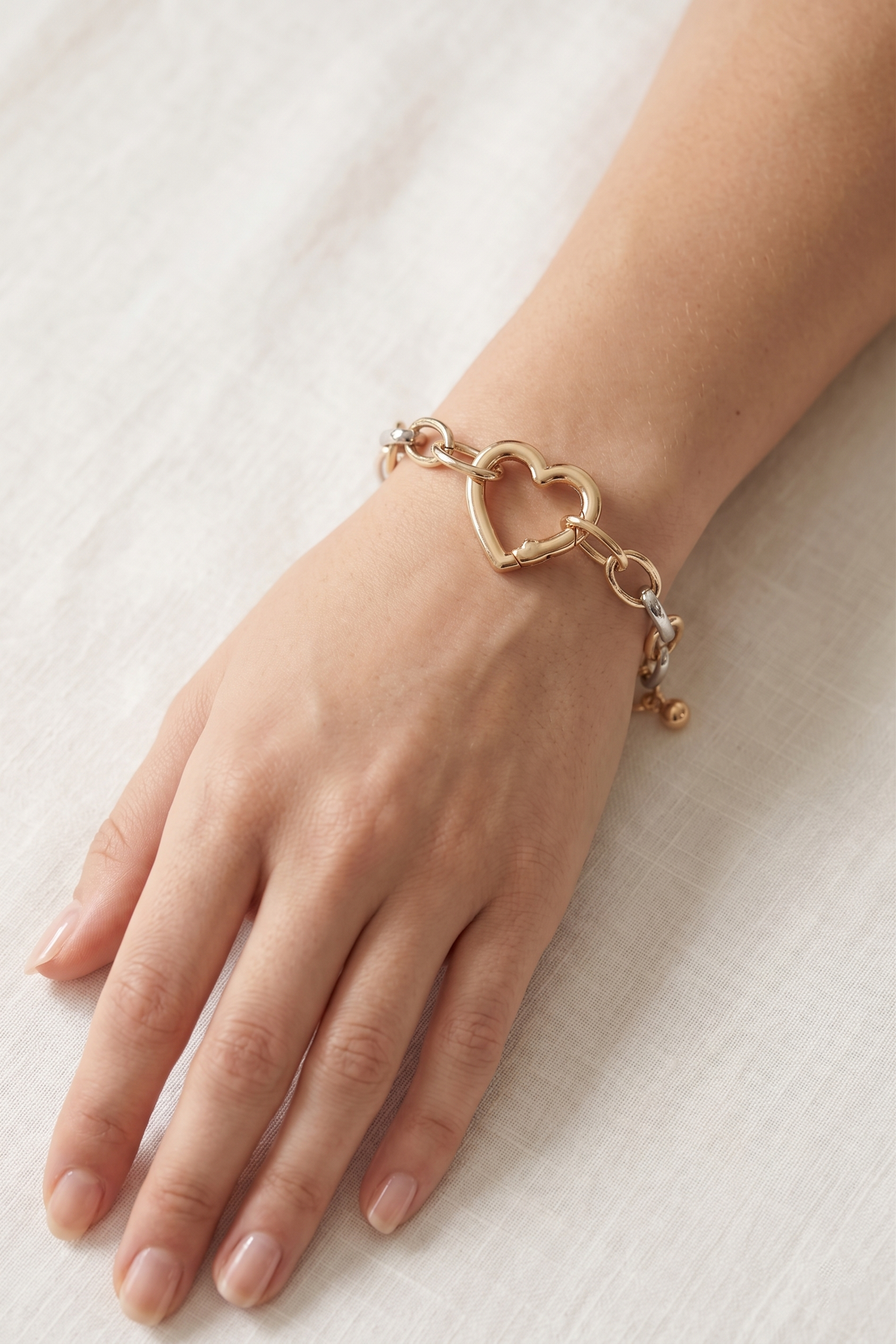 Two-Tone Gold Dipped Heart Clasp Link Bracelet