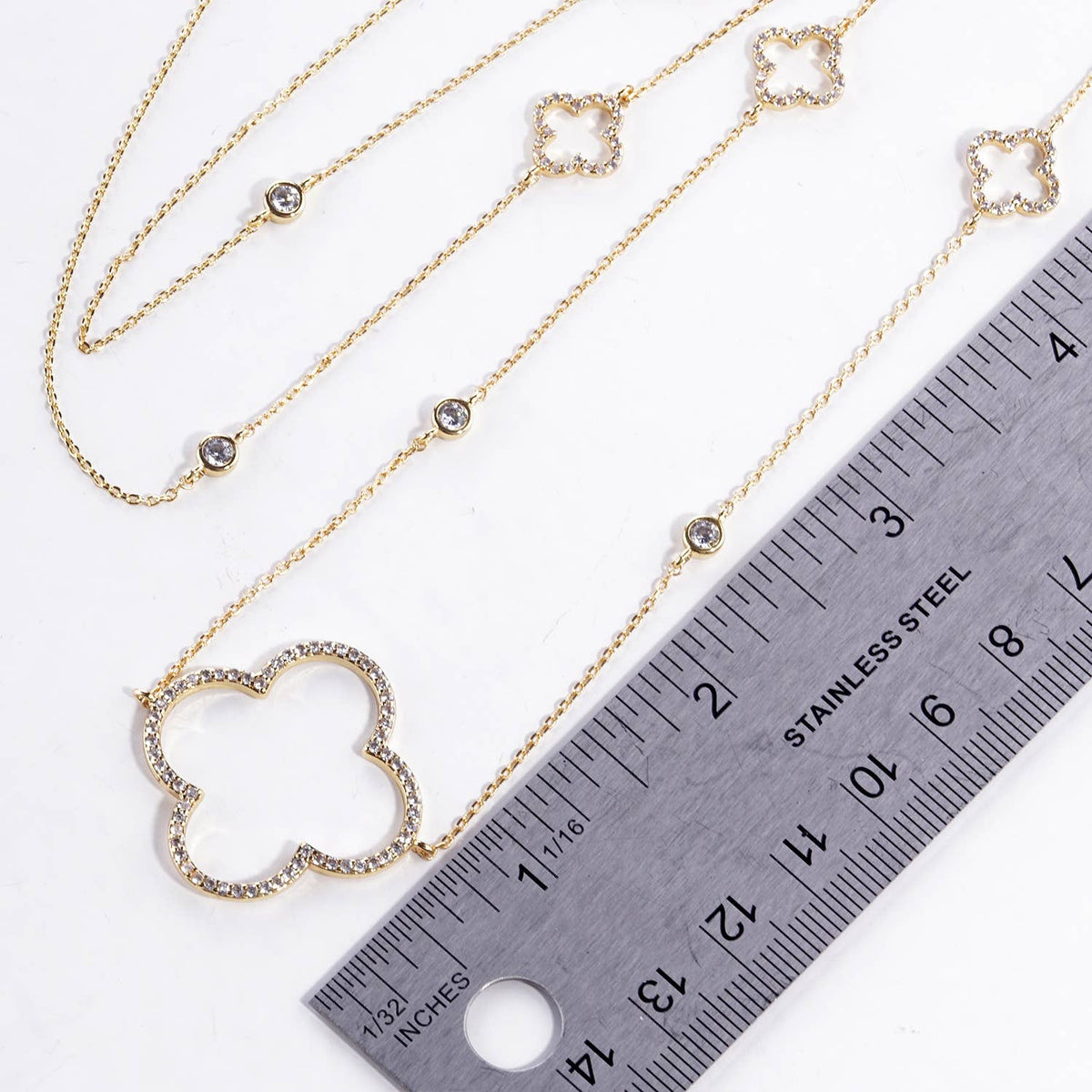 Elegant CZ Open Clover Station Long Necklace