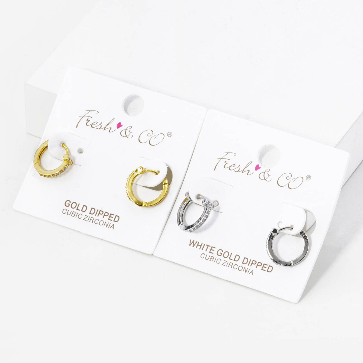 T Shape Cubic Zirconia 12mm Huggie Hoop Earrings.