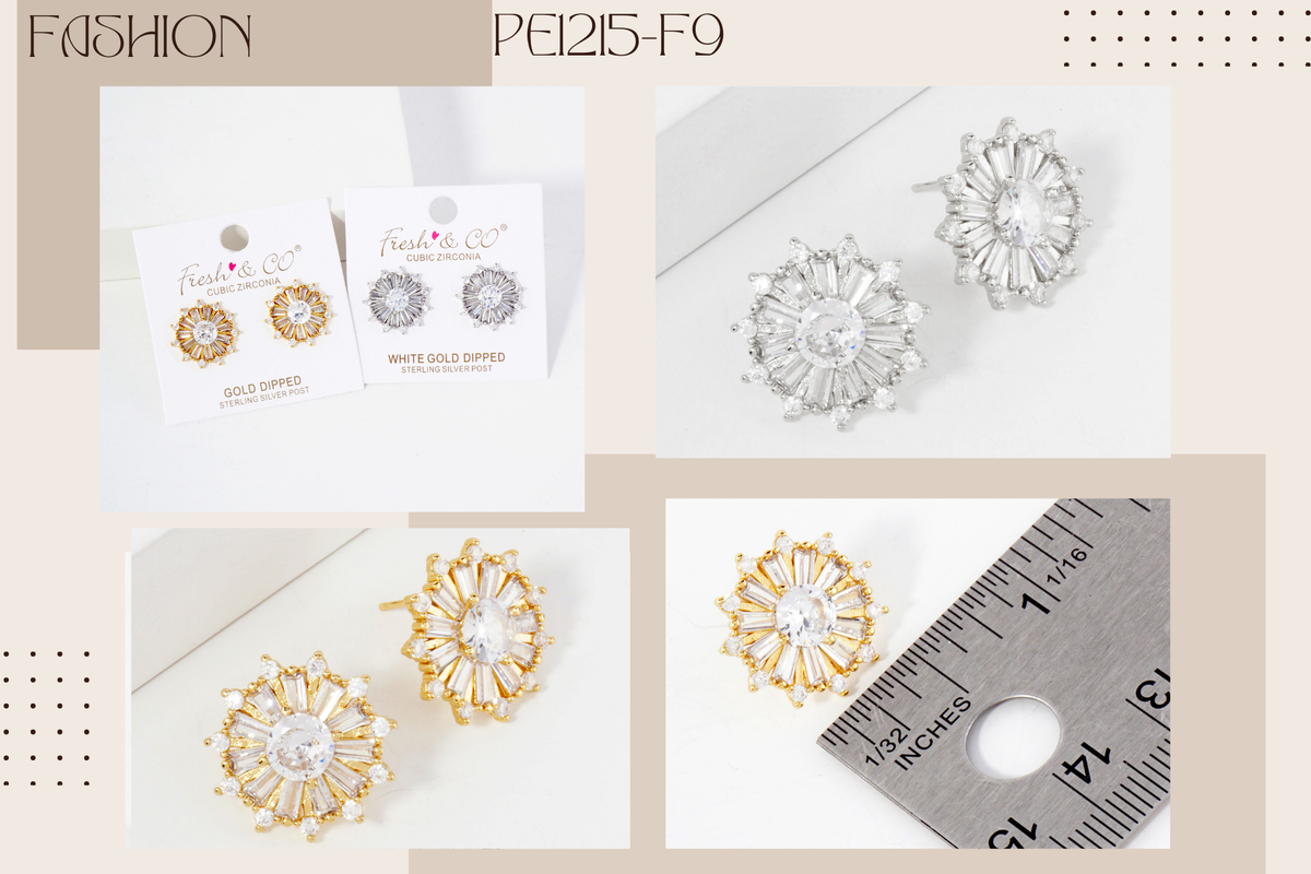 Round Stud Earrings with Various-Shaped CZ-Stones EARRING