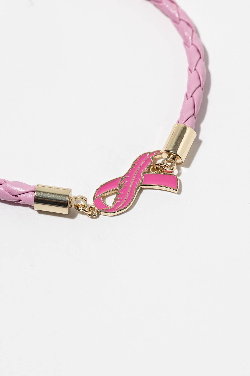 Pink Feather Ribbon Braided Bracelet – Gold-Dipped Awareness