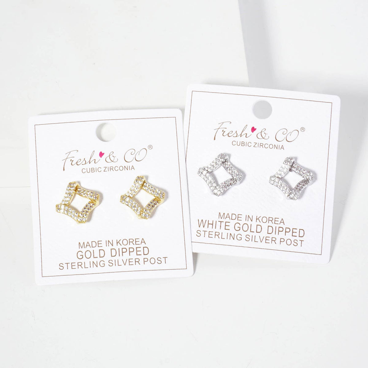 Pave-Set Rhombus-Shaped 16mm 18K-Gold-Dipped Stud Earrings
