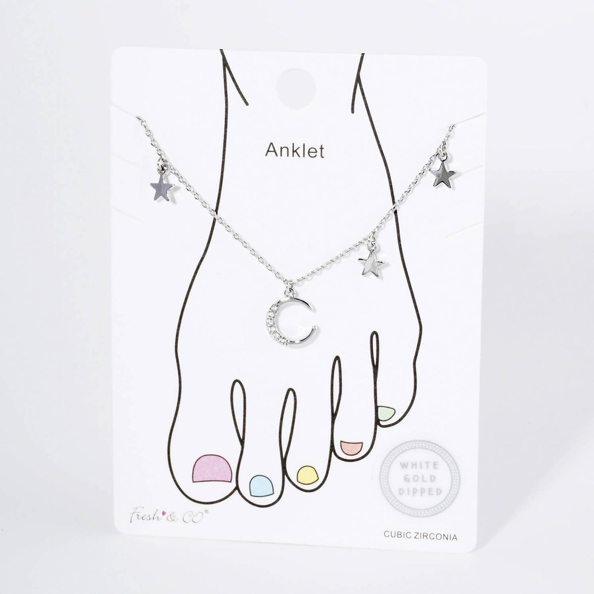 Celestial Moon and Star Cubic Zirconia Charm Anklet