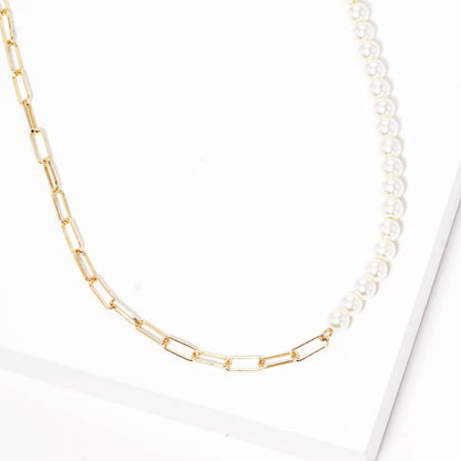 Gold Plated Half Pearl Half Chain Necklace
