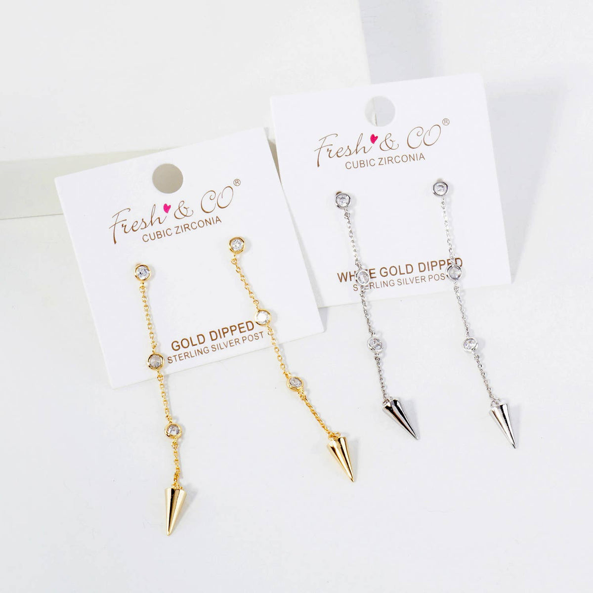 8K-Gold-Dipped Station Chain Drop Earrings with Spike Accent