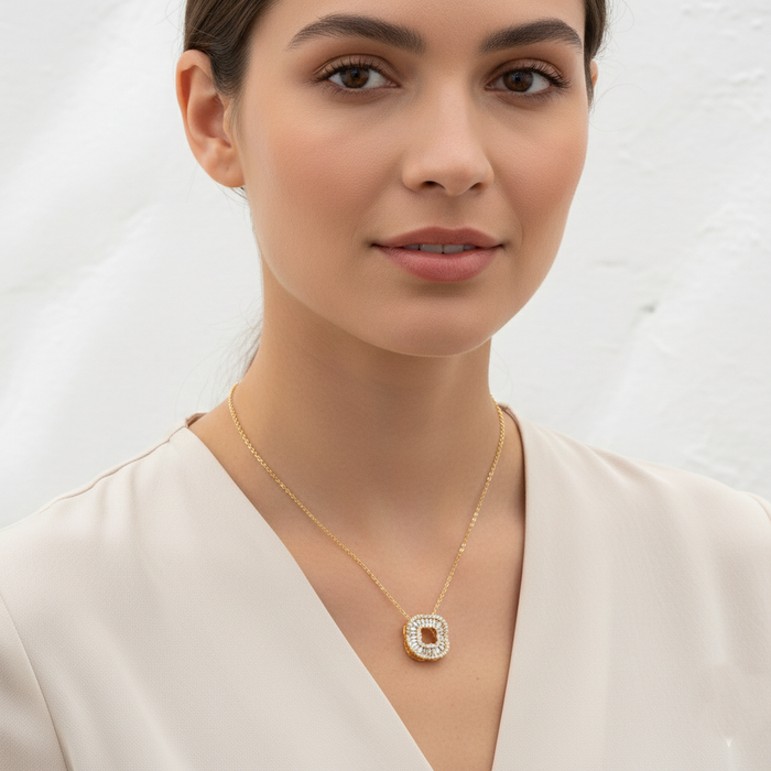 Minimalist Cubic Zirconia Geometric Open Pendant Necklace