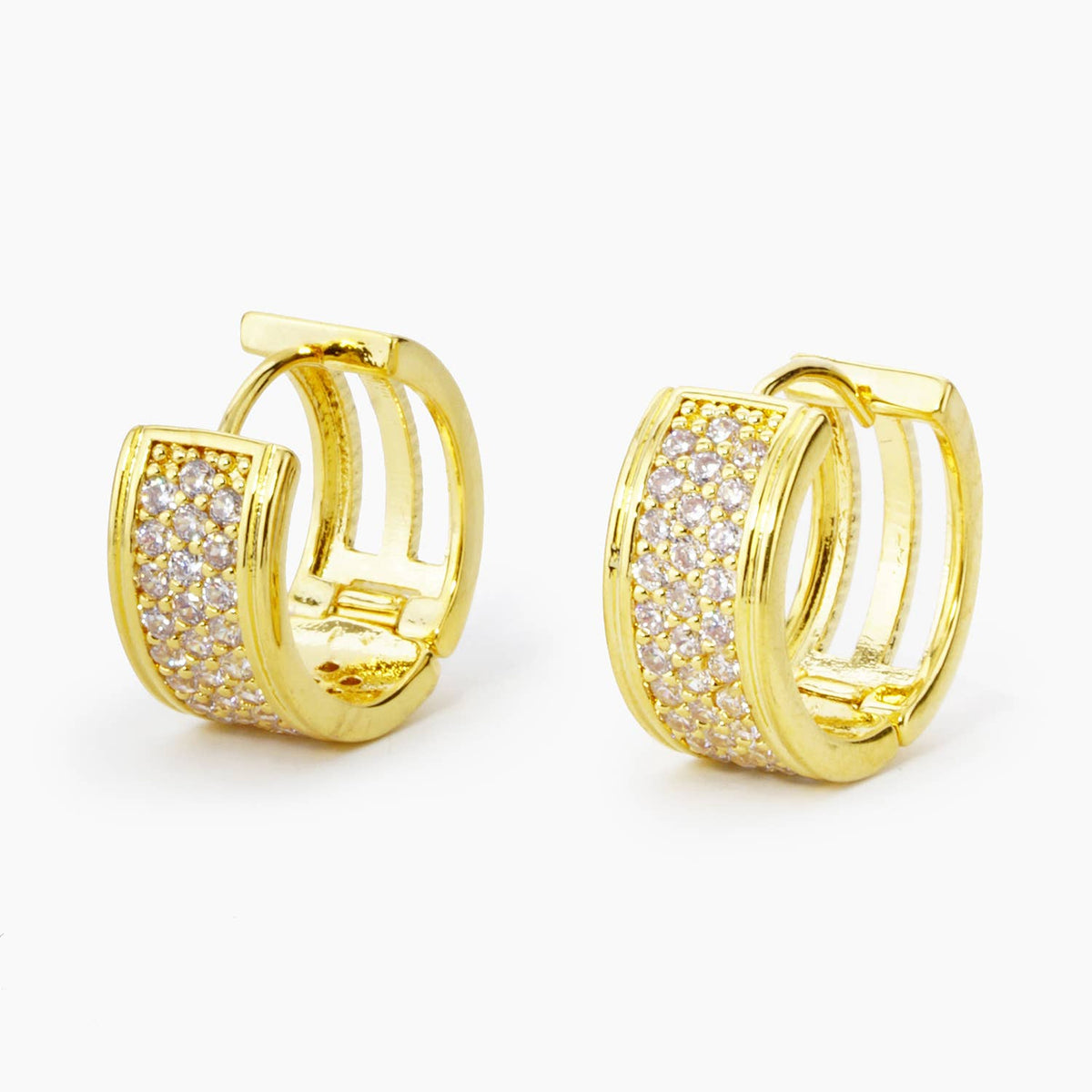 3 LINE MICRO PAVE SET CUBIC ZIRCONIA 17MM HOOP EARRINGS