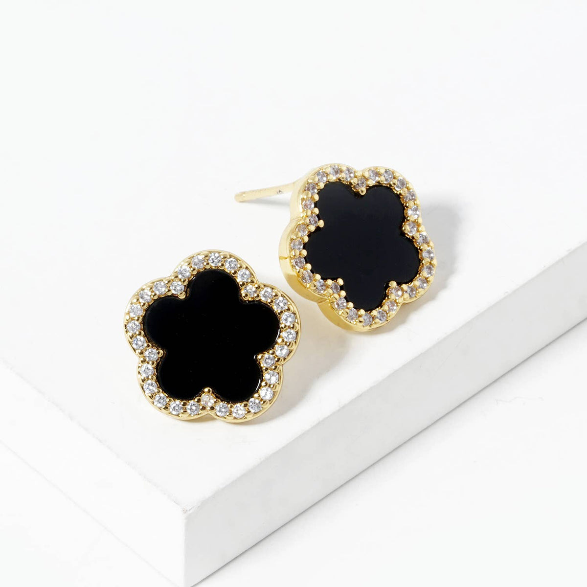 Dainty Clover Pave Cubic Zirconia Stud Earrings
