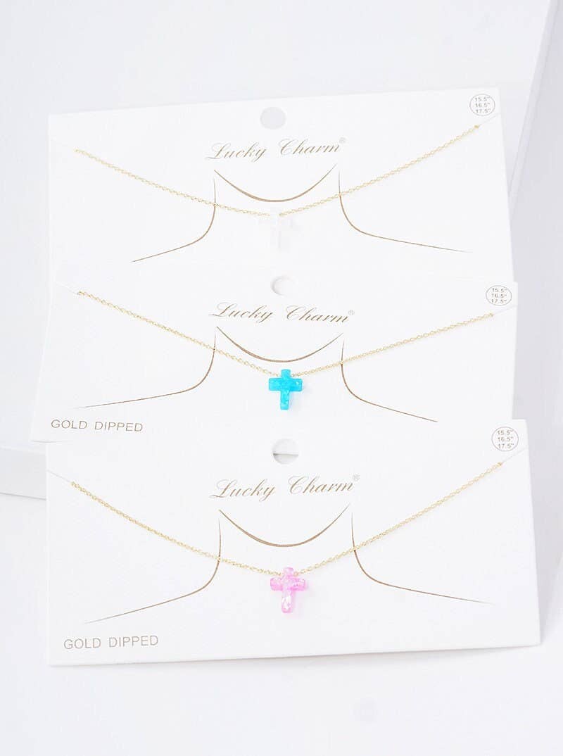 Gold Plated Opal Cross Necklace