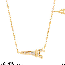 Sparkly Horizontal Eiffel Tower Charm Pendant Necklace