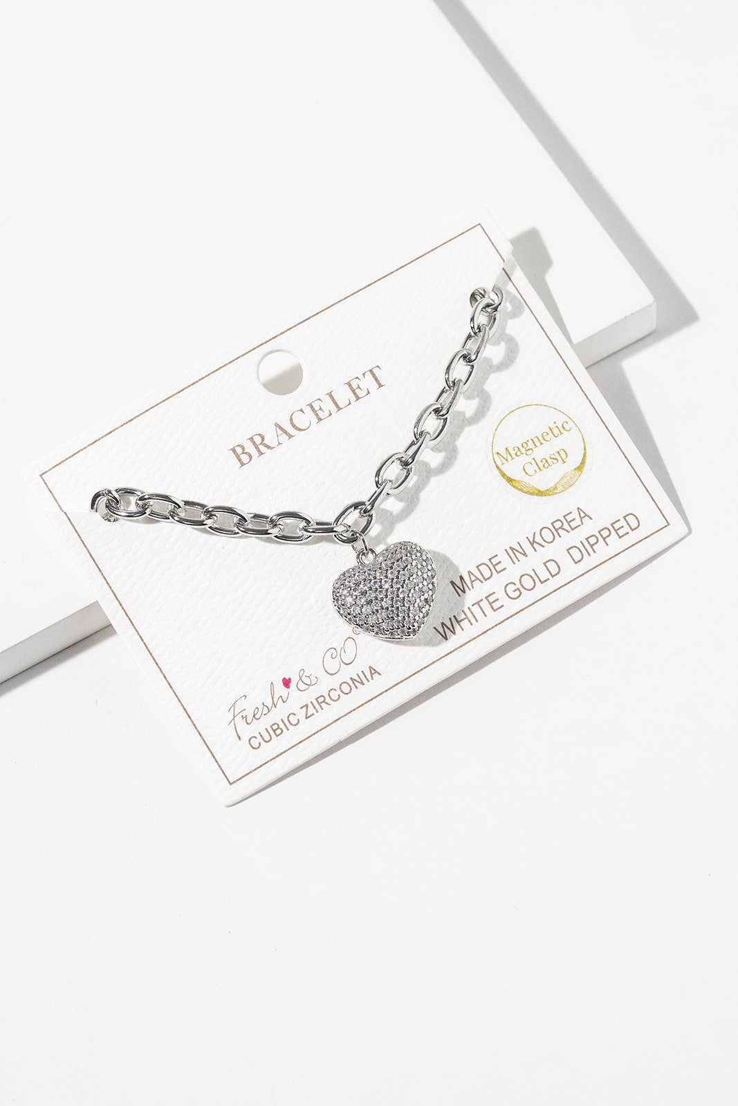 Pave Heart Charm Link Bracelet with Magnetic Clasp