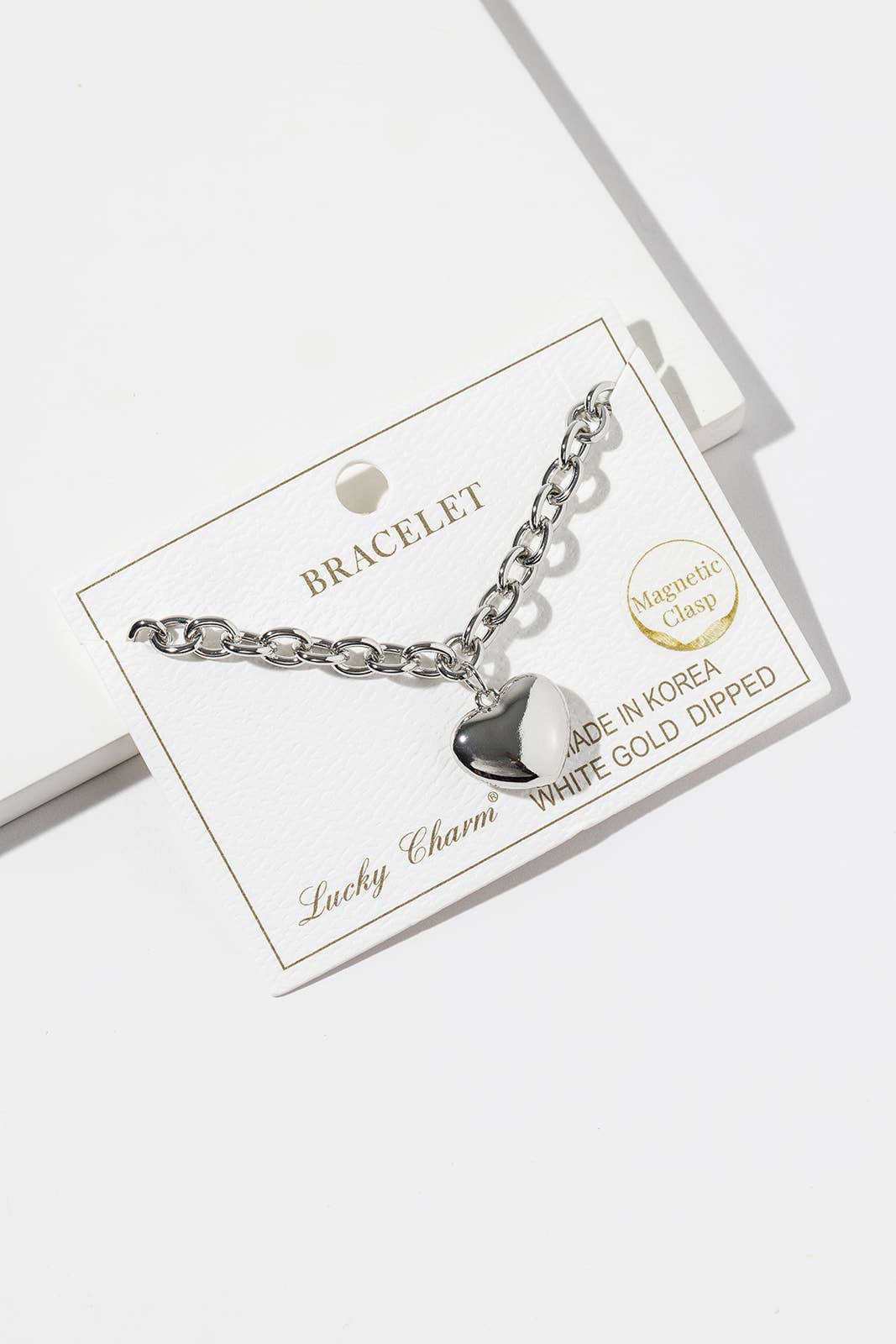 Puffed Heart Chunky Chain Bracelet with Easy Magnetic Clasp