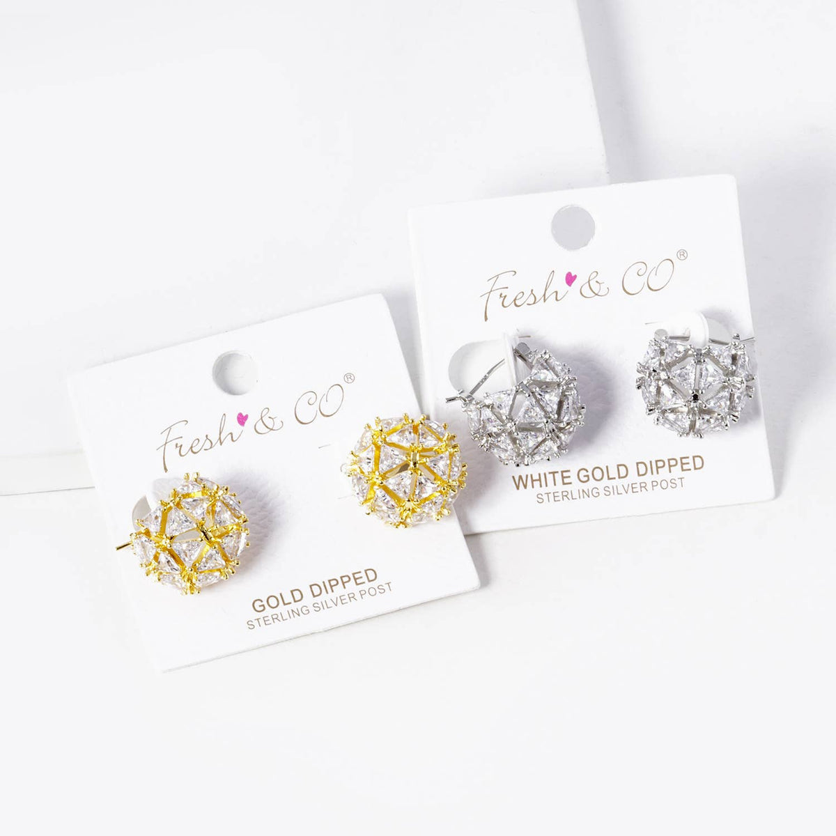 Geometric Cubic Zirconia Sphere Huggie Earrings