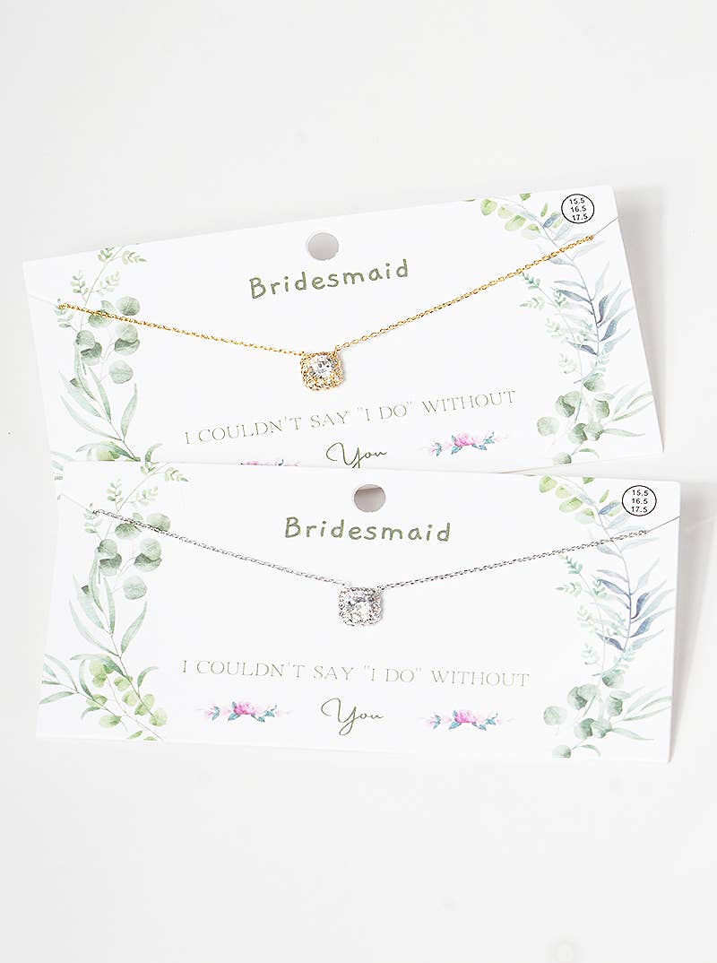 Dainty Cubic Zirconia Cushion Halo Bridesmaid Necklace