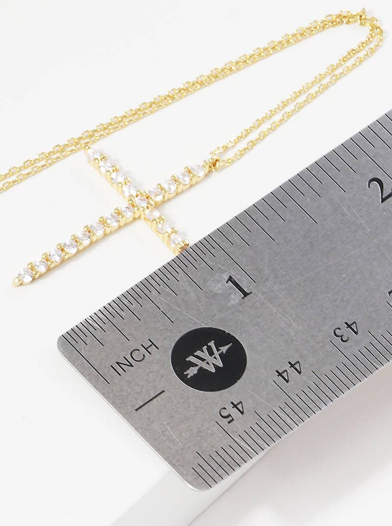 Gold Plated Round Cut Cubic Cross Necklace