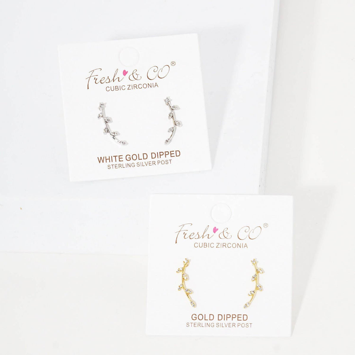 Gold Marquise Cubic Leaf Crawler Earrings
