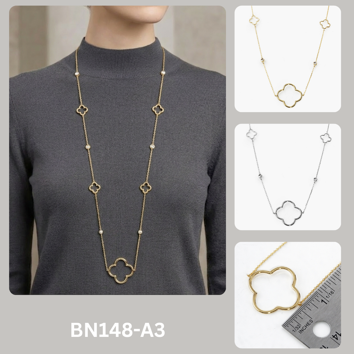 Delicate Quatrefoil Clover Statement Long Necklace