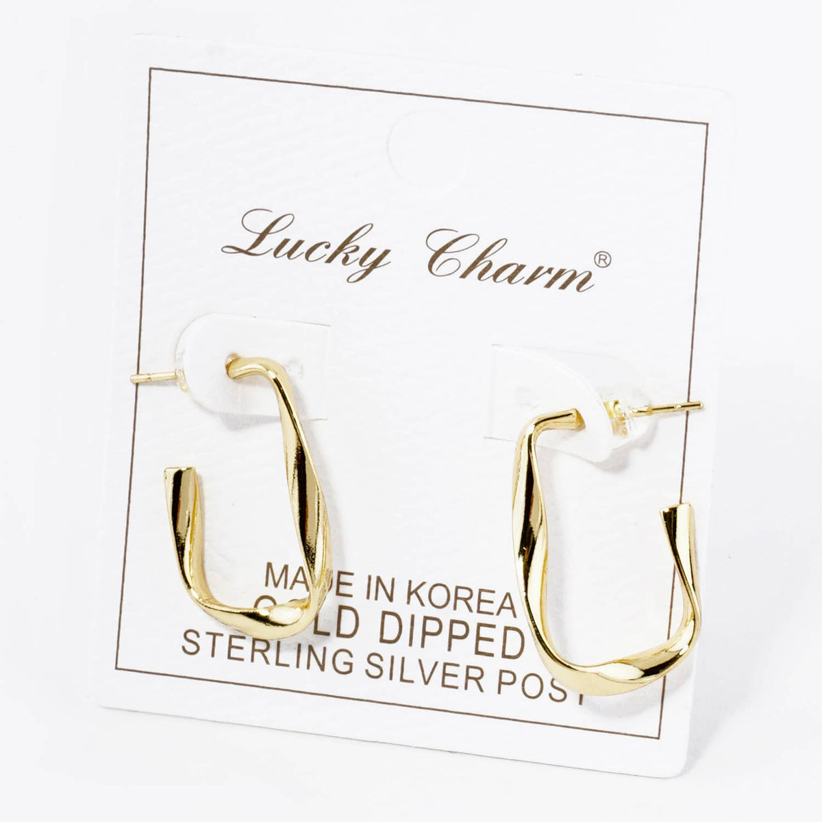 18K GOLD DIPPED 25MM TWIST RECTANGLE HOOP EARRINGS