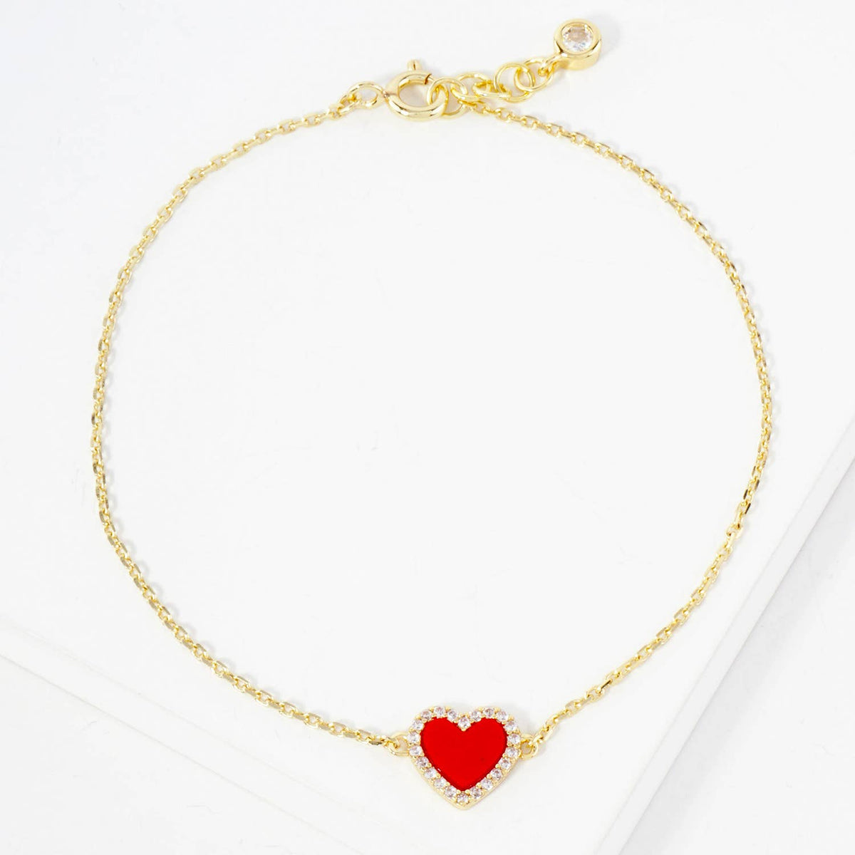 Pave-Set Cubic-Zirconia 9mm Heart Charm Chain Bracelet
