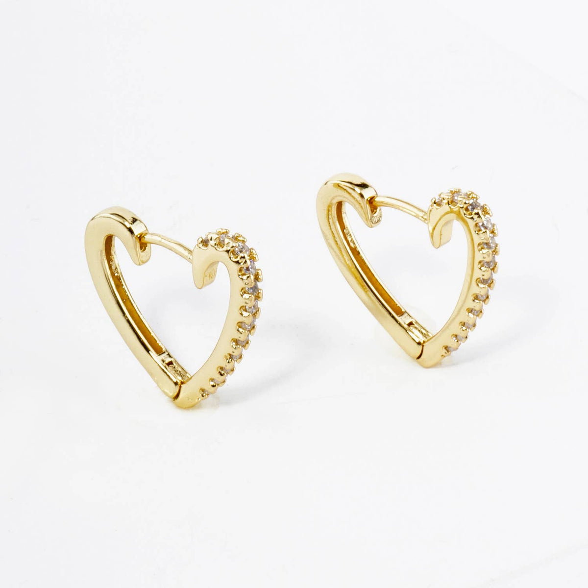 18K GOLD DIPPED PAVE CUBIC ZIRCONIA 15MM HEART HUGGIE HOOP