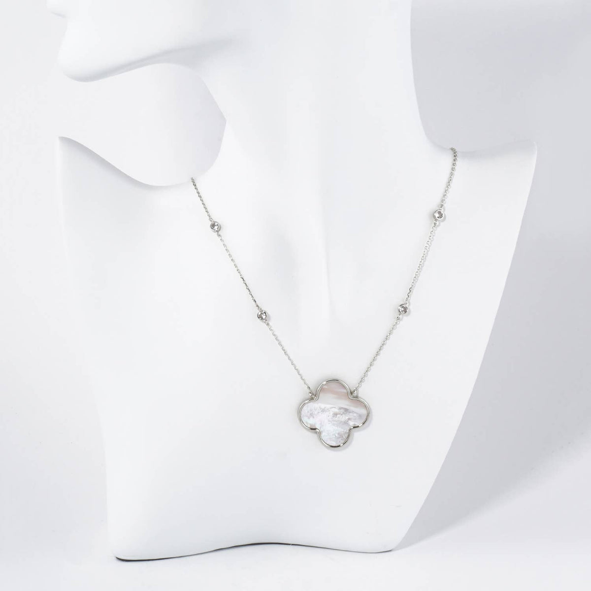 Quatrefoil Pendant CZ Stone Chain Necklace / 18K Gold Dipped