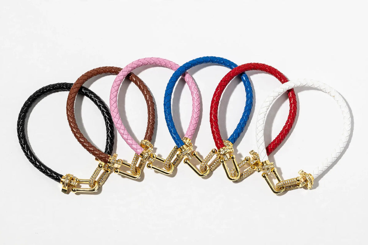 Braided Leather Horseshoe Bracelet