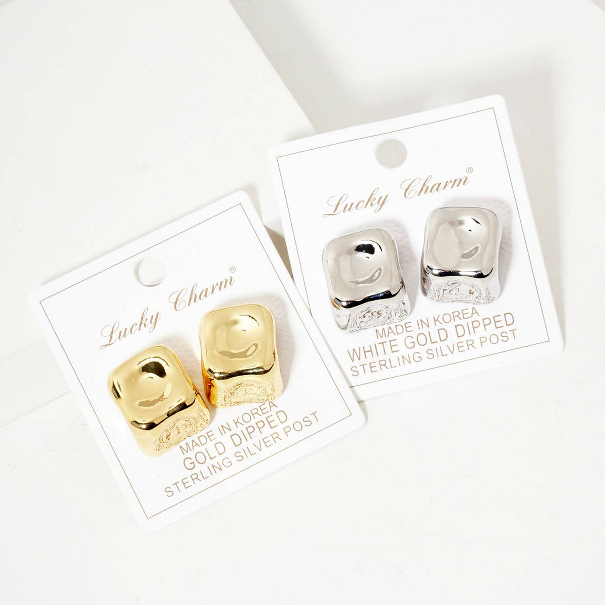 Polished Hand-Molded Organic Square-Shaped Stud Earrings