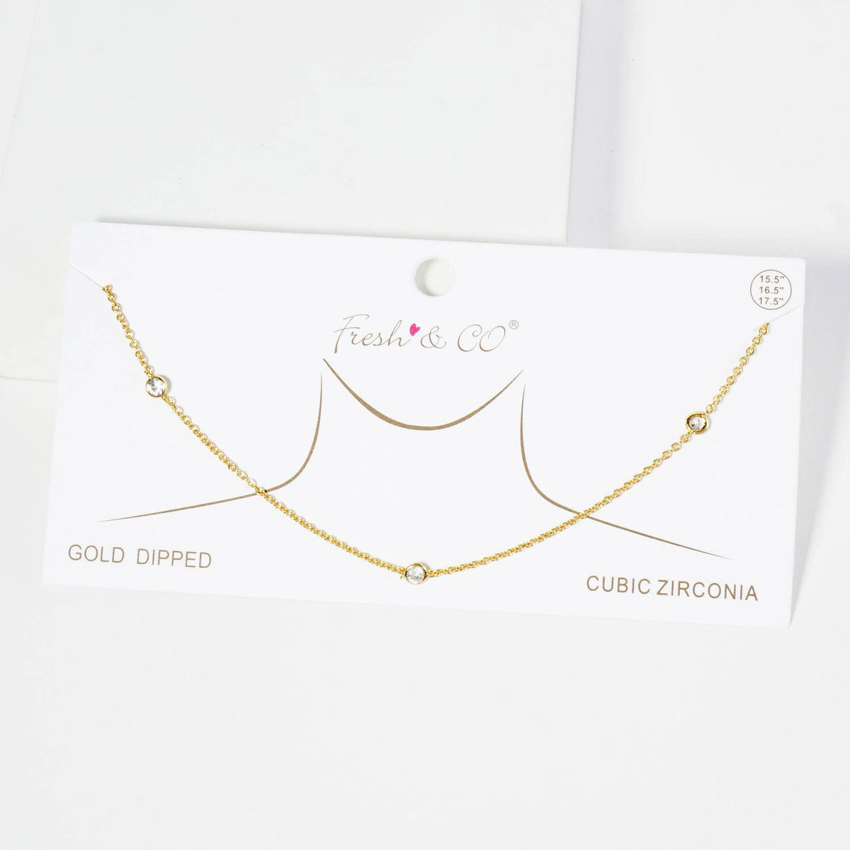 18K Gold Plated Triple Bezel-Set CZ Station Necklace