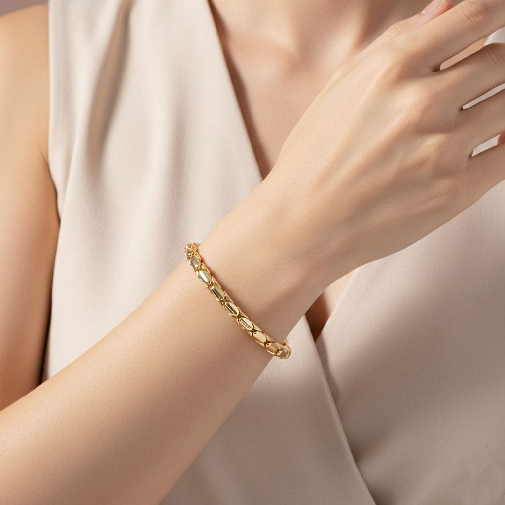 18K Gold Dipped Tube Link Chain Bracelet