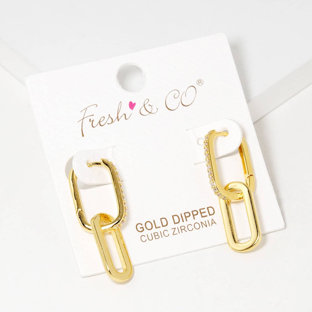 Dainty Cubic Zirconia Pave Link Drop Earrings