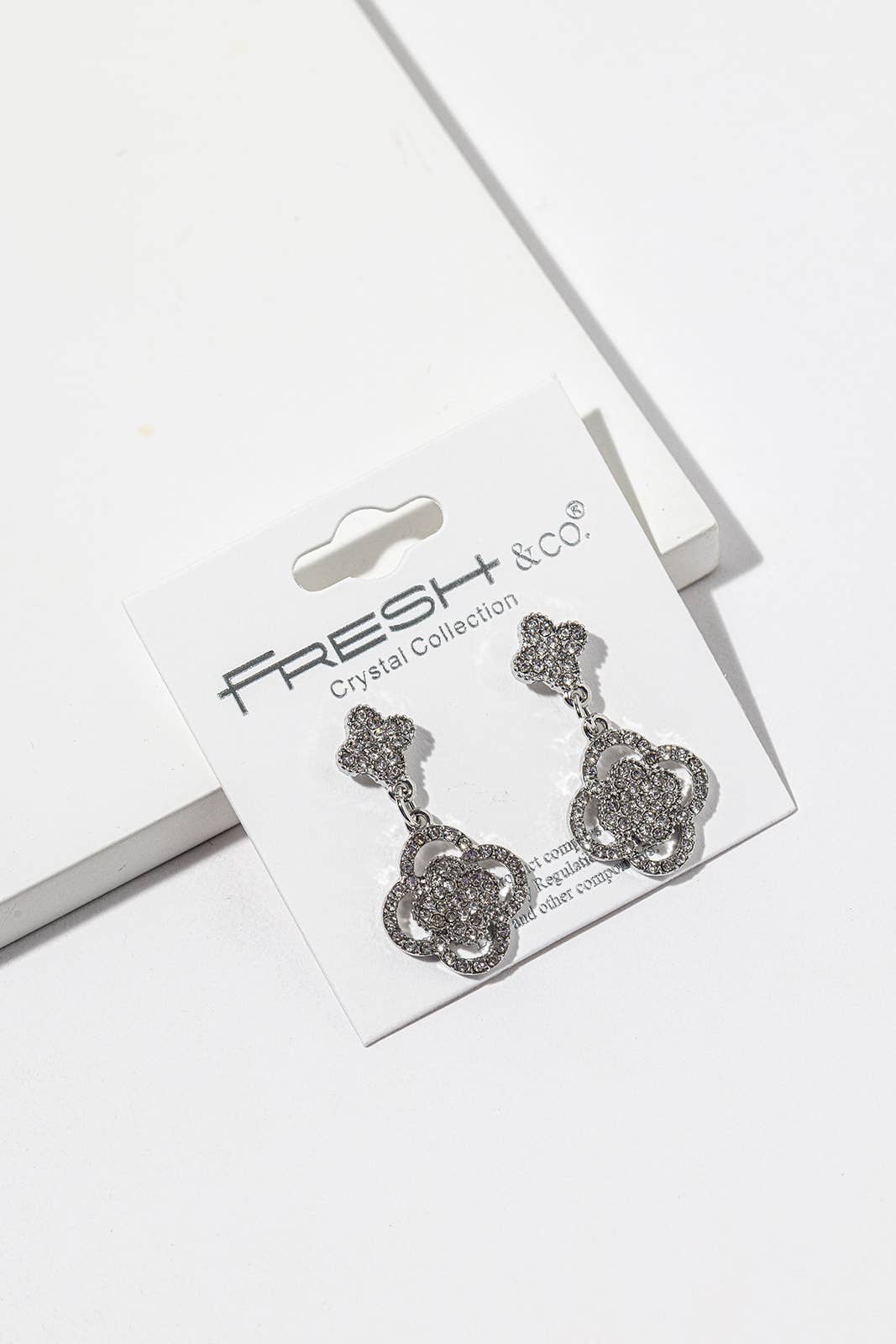 Crystal Clover Drop Earrings – Pavé Quatrefoil Dangle, Gold