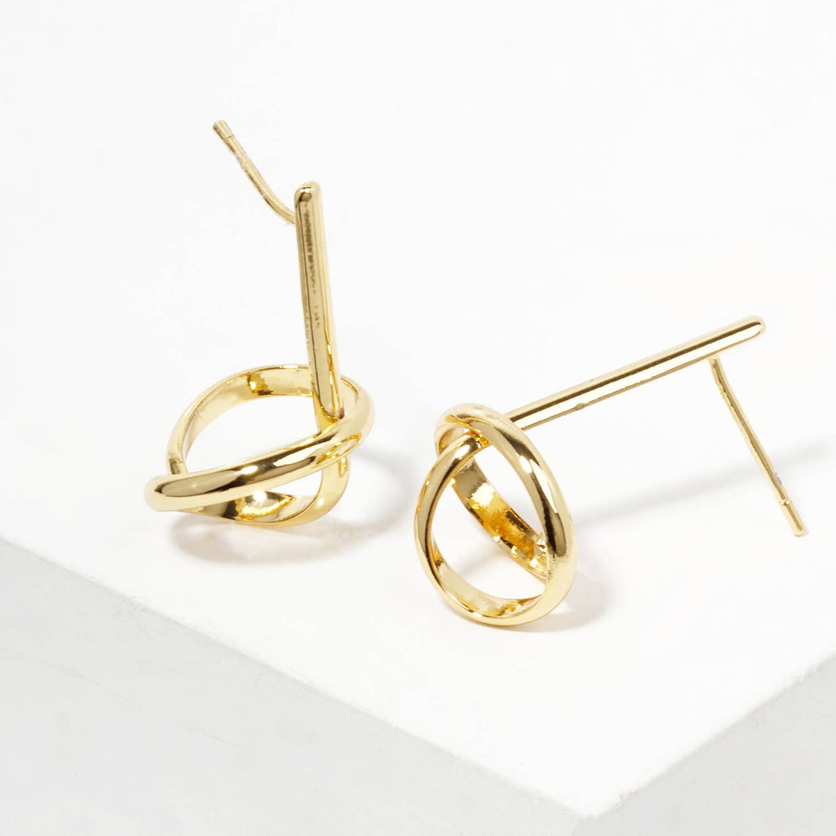 Modern Interlocking Knot Drop Earrings with Linear Bar Post