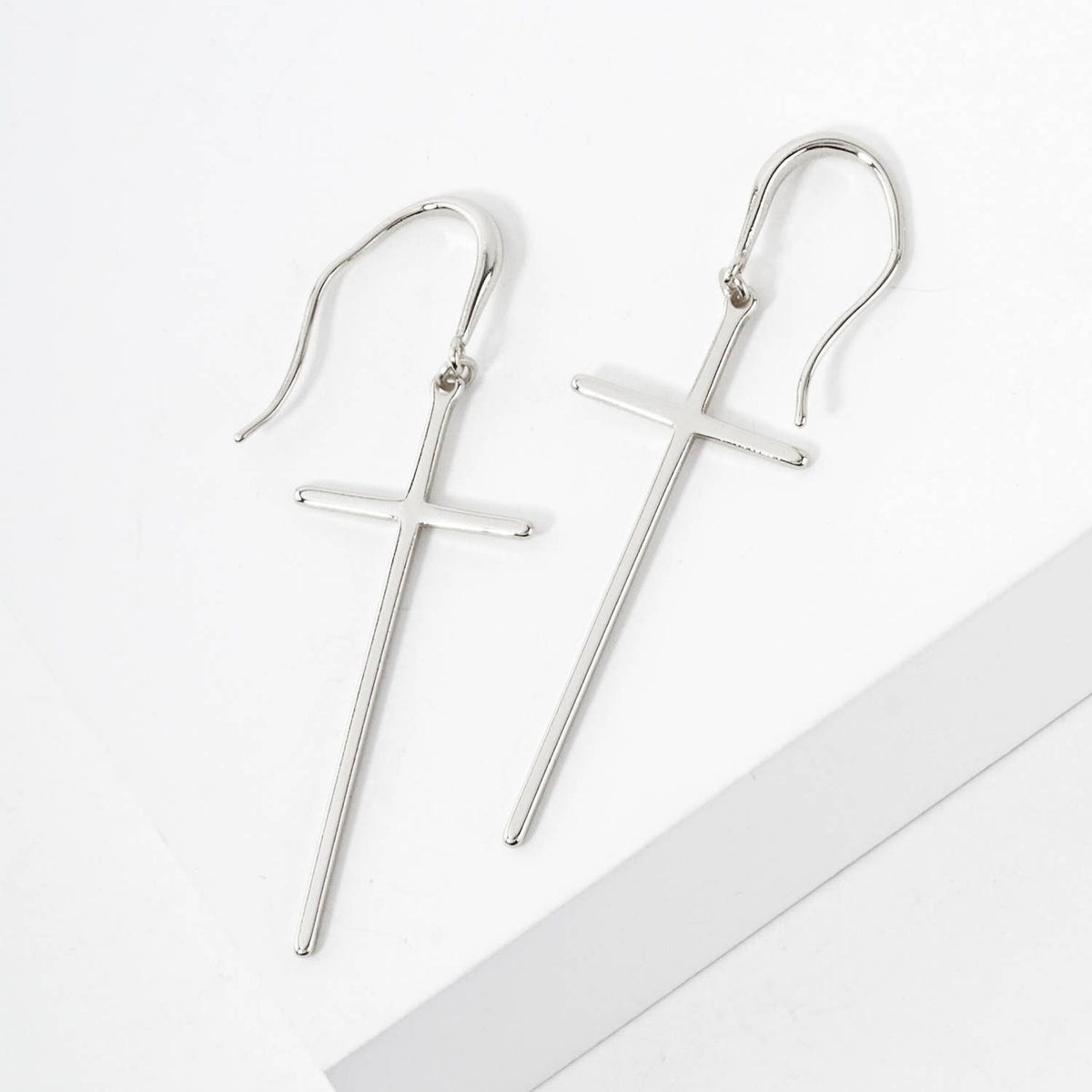 Polished Cross Drop 18K-Gold-Dipped Brass Earrings