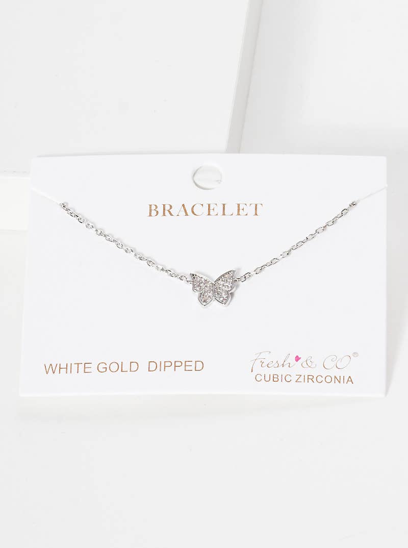 Dainty Pavé Butterfly Charm Bracelet