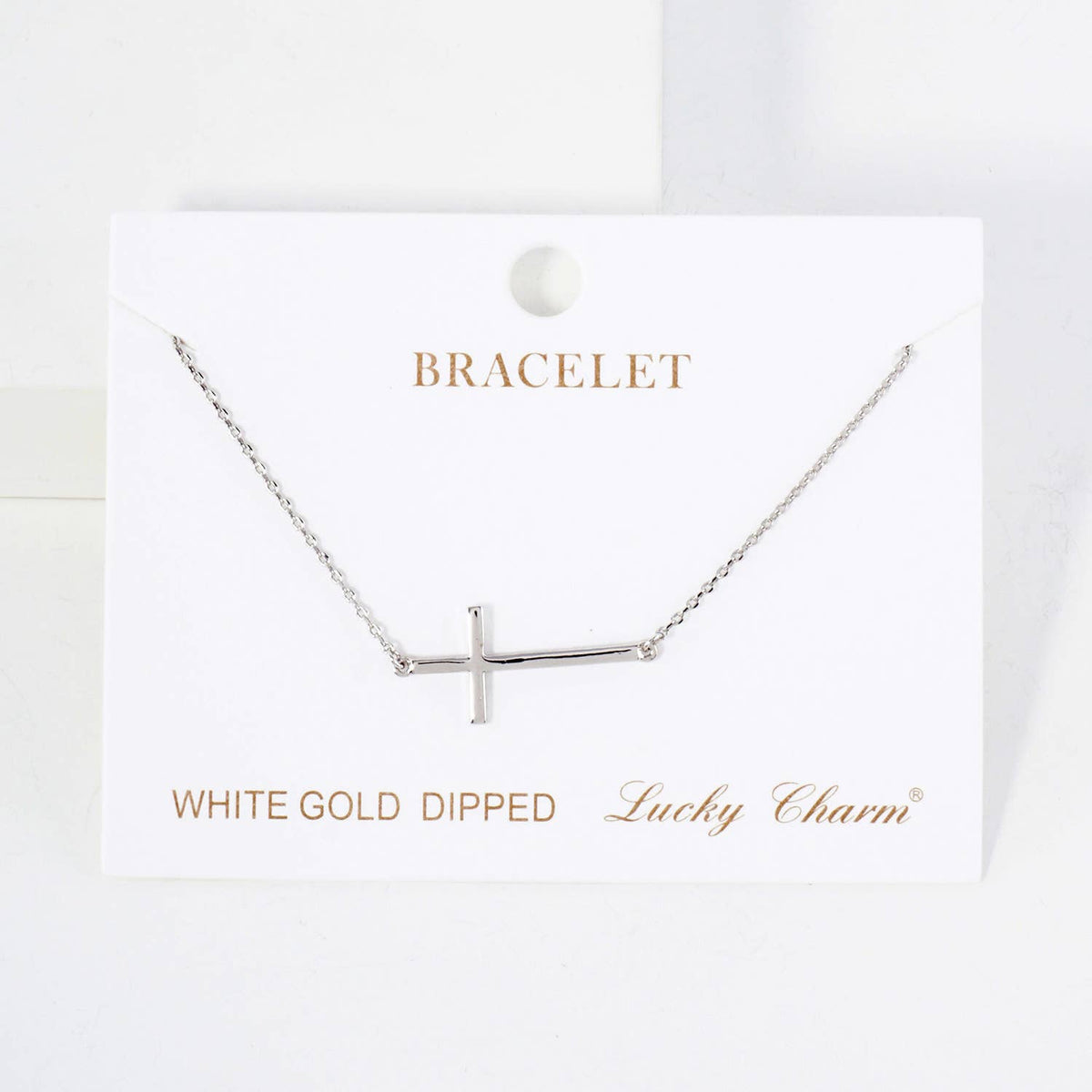 Religious-Theme Brass Sideways Cross Chain Bracelet
