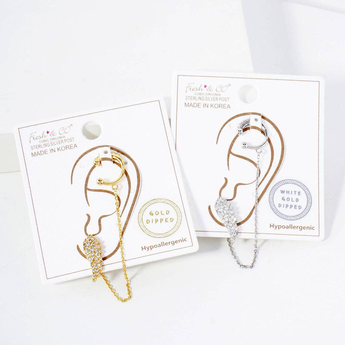 Angel-Wing Stud and Ear Cuff Drape Chain Earring Set