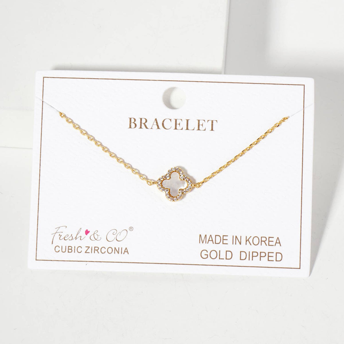 Pave-Set 11mm 18K-Gold-Dipped Brass Quatrefoil Bracelet