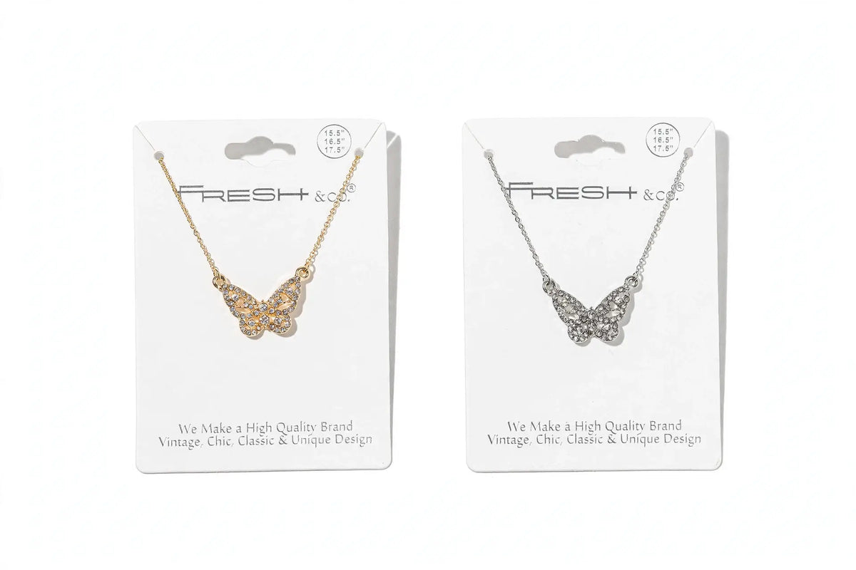 Crystal Butterfly Pendant Necklace – Pavé Filigree Butterfly
