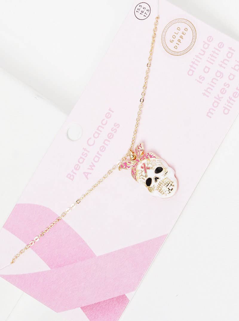 Breast Cancer Awareness Sugar Skull Necklace