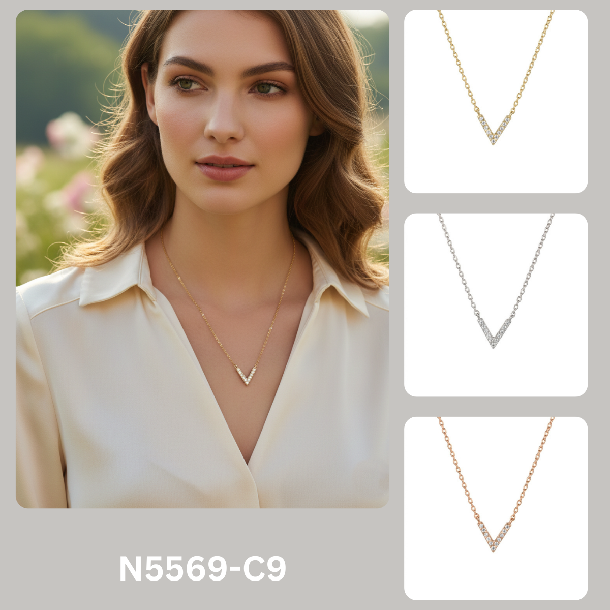 Pave Diamond Chevron V-Necklace