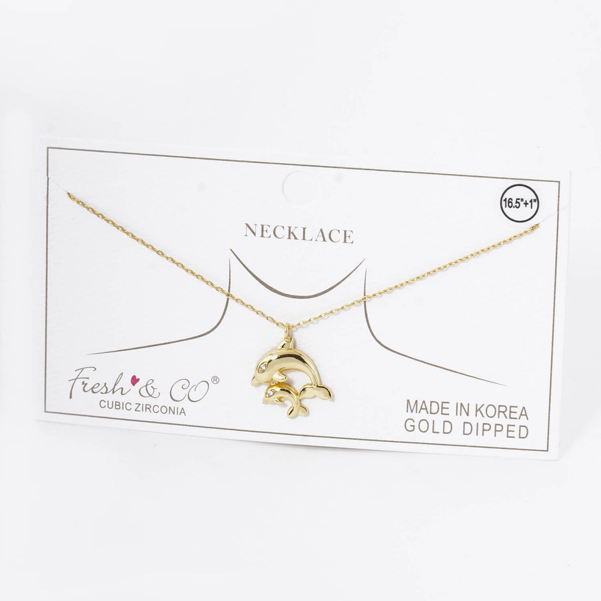 Two Dolphins Pendant Necklace / 18K Gold Dipped