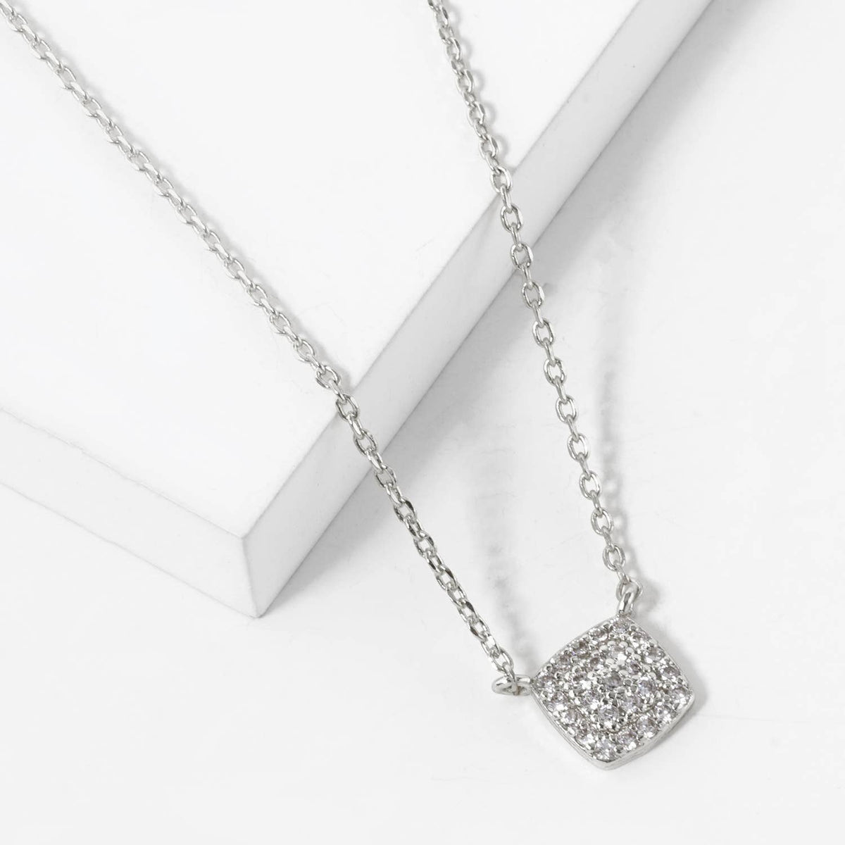 Dainty Pave Geometric Square Necklace