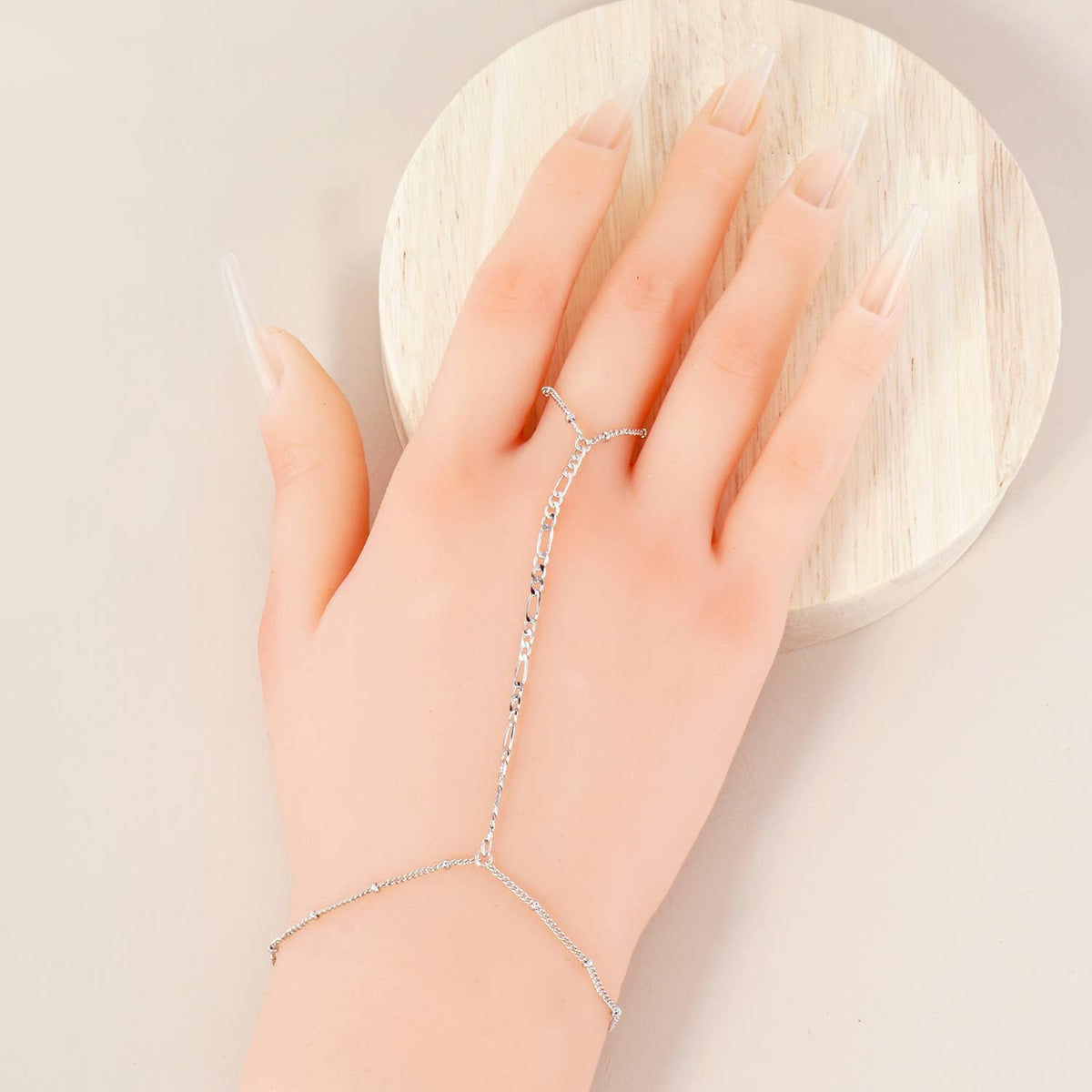 Bevelled Figaro-Chain Accents Brass Hand-Chain Bracelet