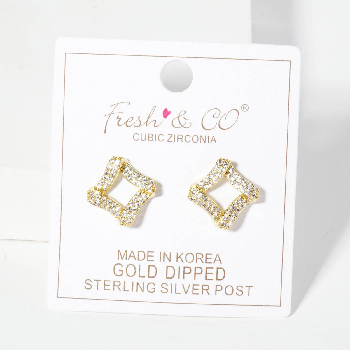 Pave-Set Rhombus-Shaped 16mm 18K-Gold-Dipped Stud Earrings