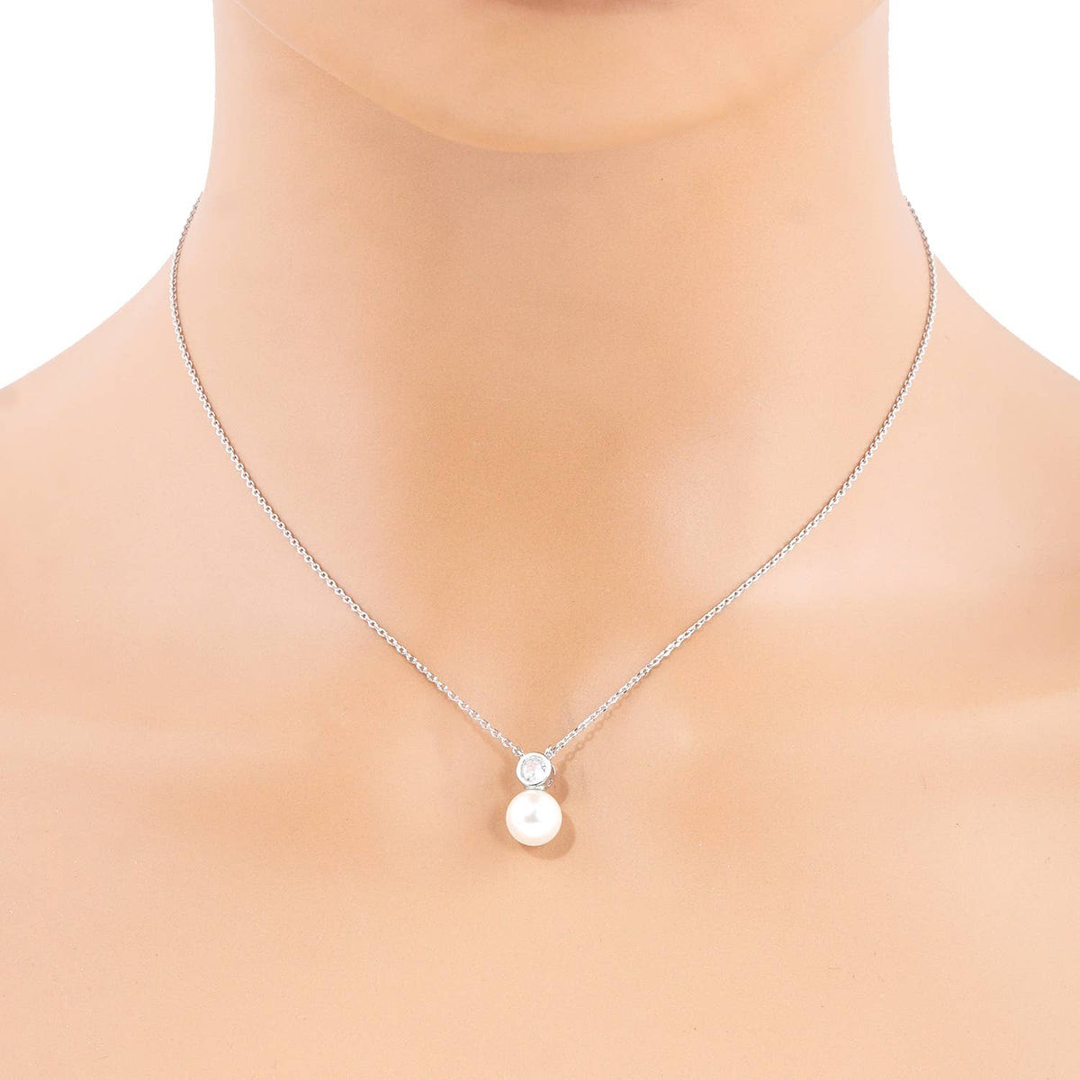 Luminous Solitaire Pearl & CZ Drop Necklace