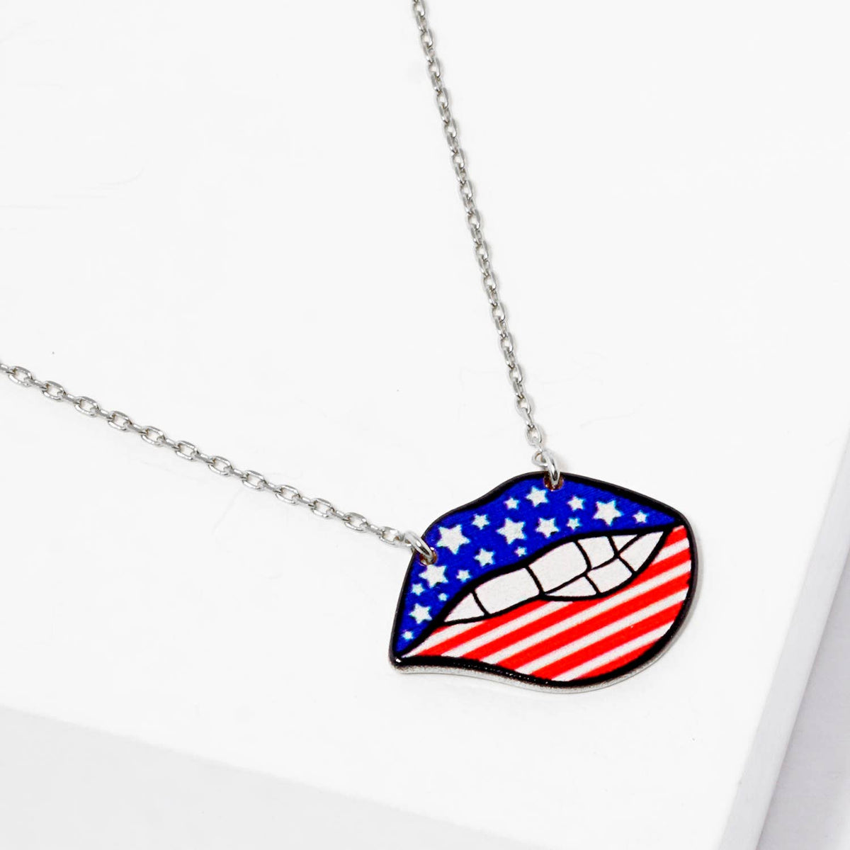 Fourth of July American Flag Lip Pendant Necklace