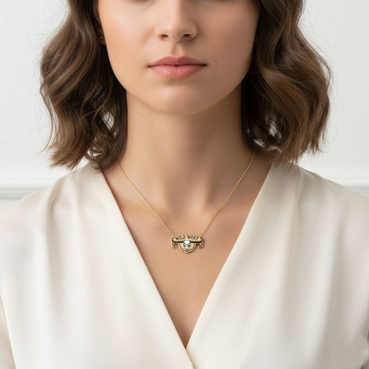 Wild West Bull Skull Enamel Pendant Necklace