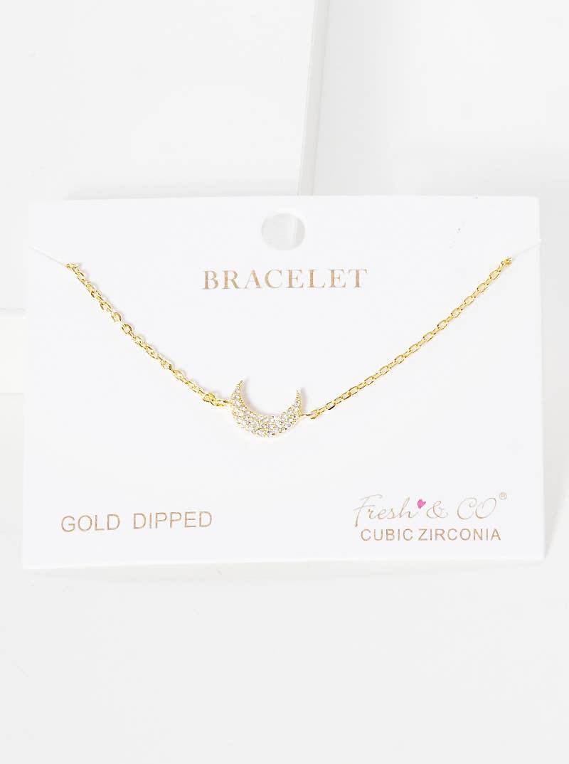 Dainty Pave Crescent Moon Chain Bracelet